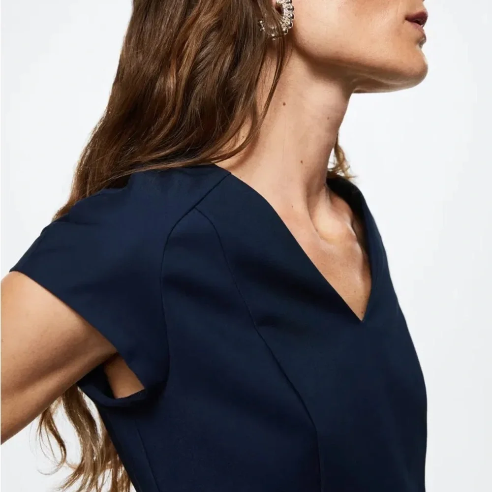 Mango Fitted Cotton Dress Navy Blue Size 0 NWT